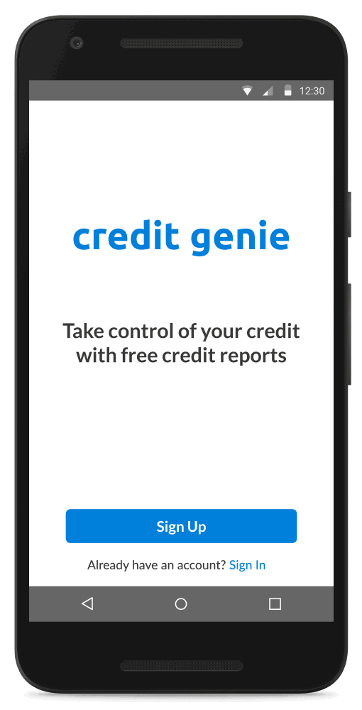 credit genie mobile app sign up screen